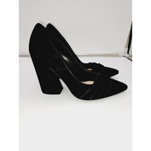 Nine West 7 Holliman Black Leather Block Heel Pointy Toe Business Casual Pumps 6